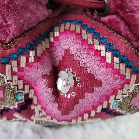 MATTHEW WILLIAMSON Pink Vibrant Round Drawstring Velvet Shoulder Bag - Picture 5 of 14